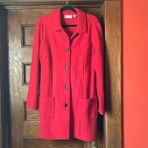 Chico’s Red Knee Length Boiled Wool Coat Jacket